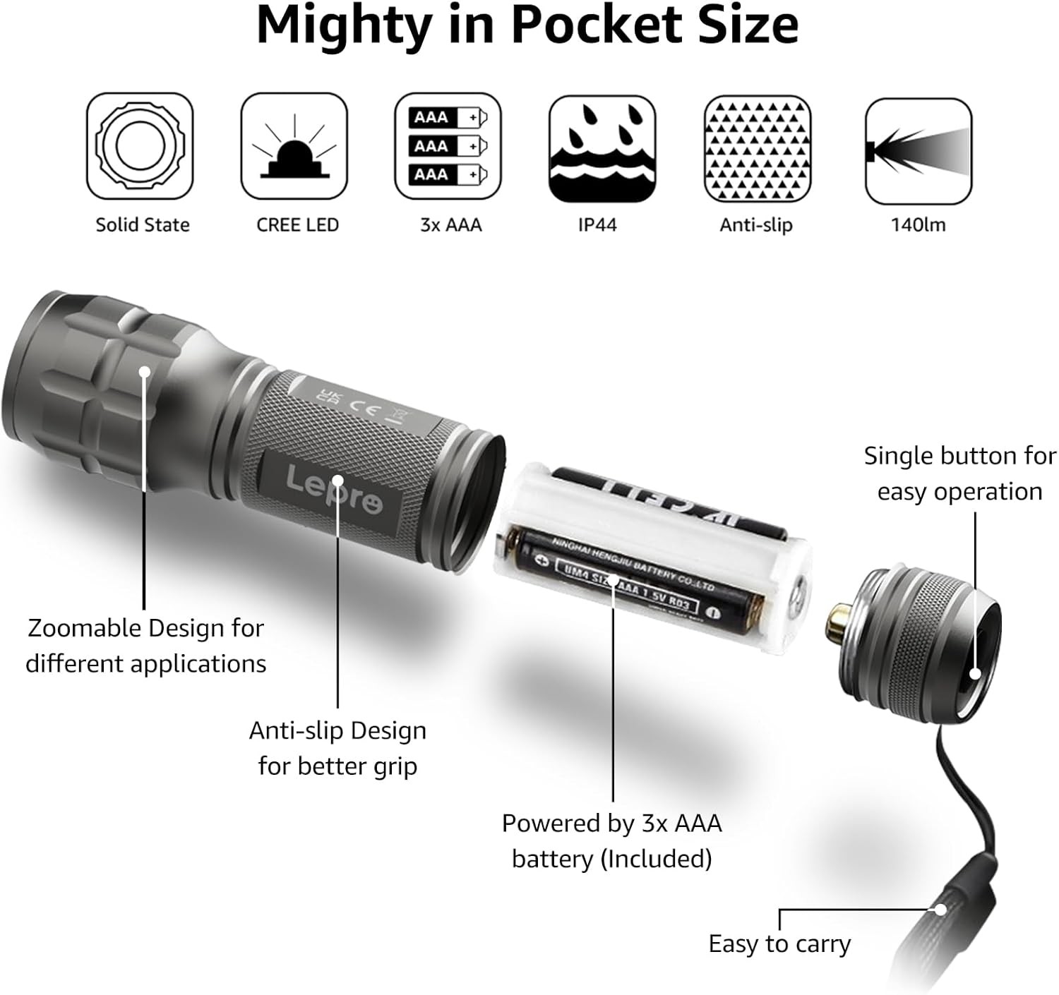 Lighting EVER LED Flashlights High Lumens, Small Flashlight, Waterproof, Adjusta