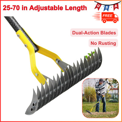 Heavy Duty Thatch Rake for Lawns 15'' Dual-Action Dethatcher Thatching with Sharp