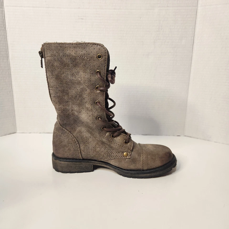 Bota de Combate Roxy Mujer Seattle IV Marrón Cremallera Tacón Bajo Imitación Cuero Talla 6 Foto 3 de 4