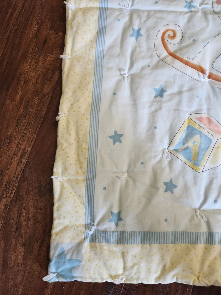 Manta de bebé de colección bebé en caballo mecedor ABC bloques luna amarillo y azul 33"x42" Foto 4 de 4