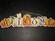 Fall Autumn Pumpkin Welcome Hanging Wood Sign