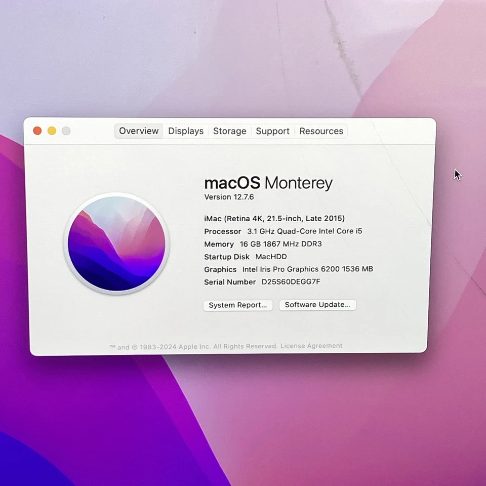 Apple A1418 iMac Retina 4k 21.5" 2015 3.1GHz i5 16GB RAM 1TB Fusion - Cracked - Image 2 of 4