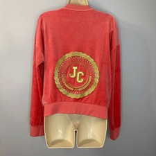 JUICY COUTURE Velour Cropped Track Jacket Y2K Red Coral Embroidered Gold Jacket