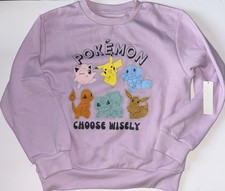 Pok mon Girls' 'Choose Wisely' Purple Fleece Crewneck Sweatshirt Medium NWT