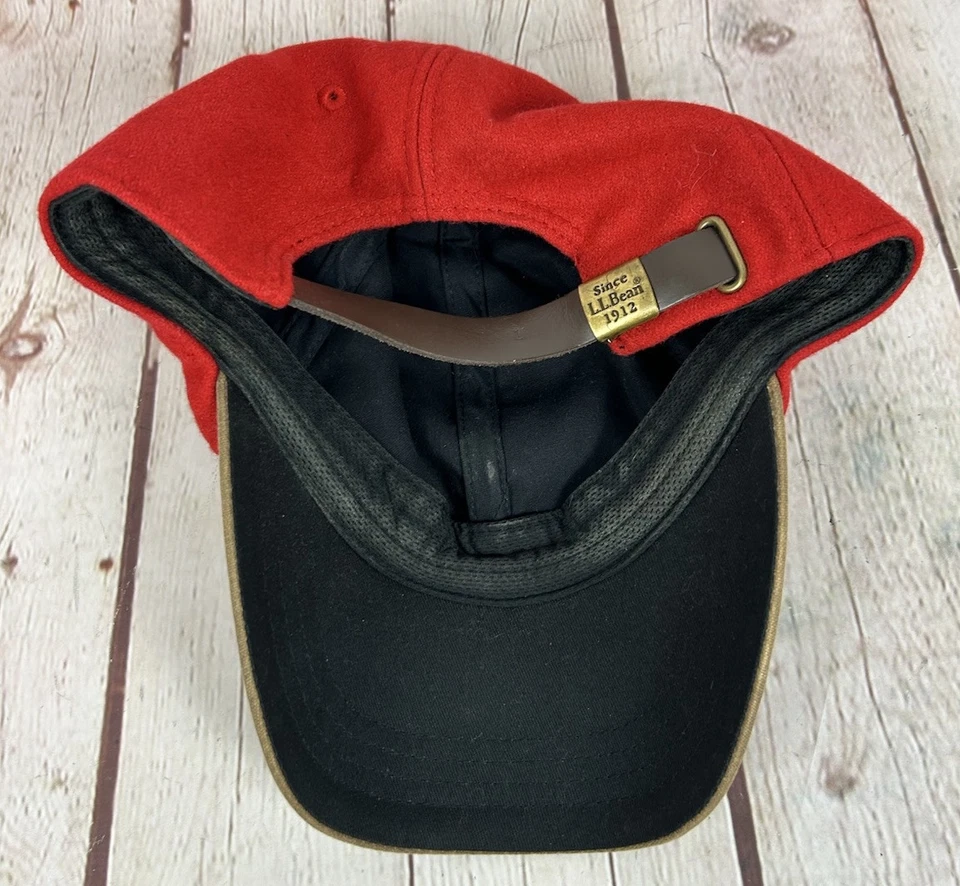 LL Bean шерсти смесь бейсбольная шляпа регулируемый красный хаки кожаный ремень зима - Изображение 4 из 4