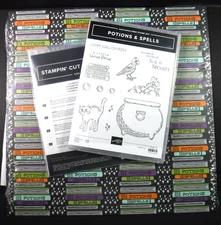 Stampin Up! Potions & Spells Stamp Set & Matching Dies + 12"x12" Halloween DSP