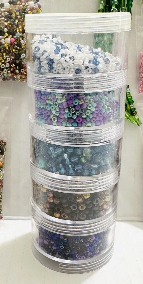 Lote de cuentas de semillas marrón/verde/amarillo/rosa/azul/colores blancos + 5 pilas de almacenamiento Foto 4 de 4