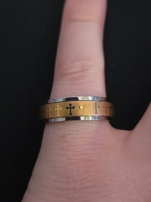 Forgiven Jewelry 2-Tone Stainless Steel Cross Spinner Ring Fidget Band Size 10.5