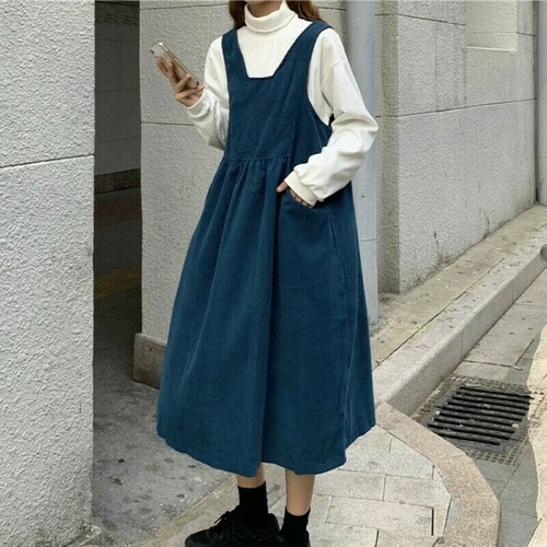 Donne Ragazze Retro in velluto a coste Abito Senza Maniche Salopette gonna  lunga SERBATOIO Reggicalze | eBay