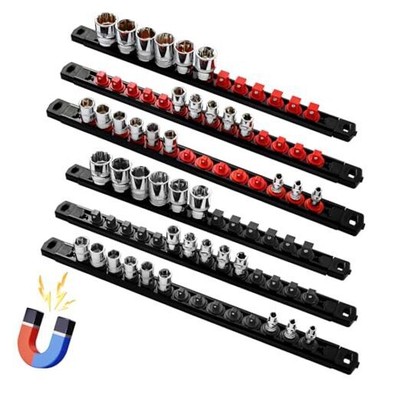Magnetic Socket Organizer, 6-Piece Heavty Duty ABS Socket Holder, 6PC Red&Black
