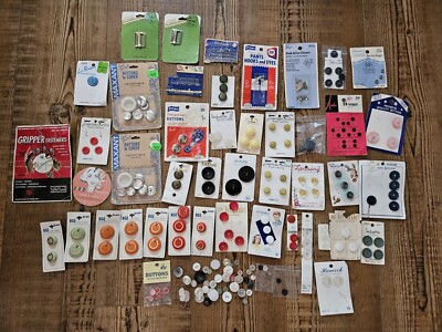 Vintage Lot - Buttons, Hooks Eyes Loops Closures, Snaps, Sewing ...