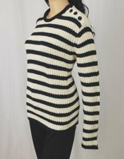 POLO Ralph Lauren Cream/Dark Navy Striped Sweater Button Shoulder NWT 