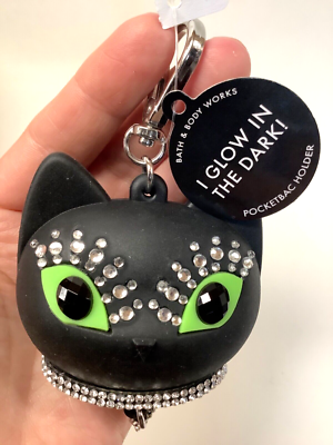 Bath & Body Works Glam Black Cat PocketBac Holder Key Chain FOB