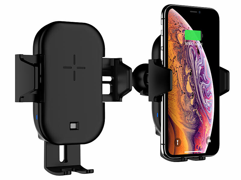 Support smartphone grille aération anti chute avec chargeur Qi