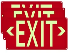 (3 Pack) Photoluminescent Exit Sign Red - with Removable Directional Arrows, ...
