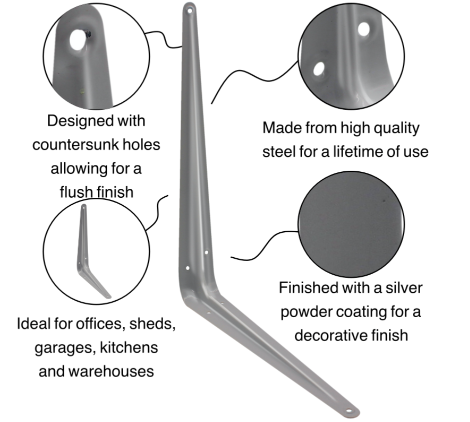 London Shelf Brackets Grey Metal Wall Mount Shelving Supports Shed