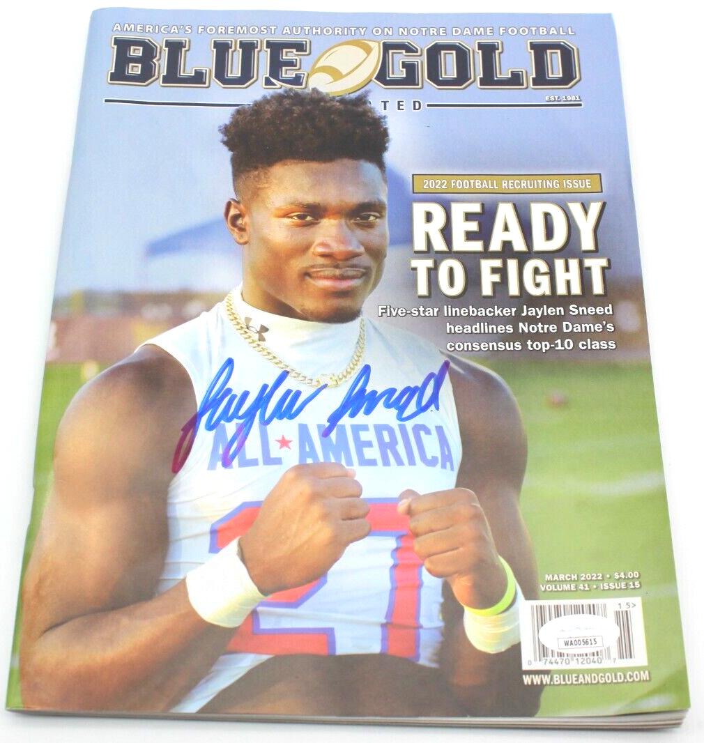 Jaylen Sneed Autographed Signed Notre Dame Fighting Irish Notre Dame Football Blue Gold Magazine w/JSA COA 