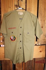 Boy Scouts of America BSA Youth Shirt Green Vintage Large 13 Sewn on patches