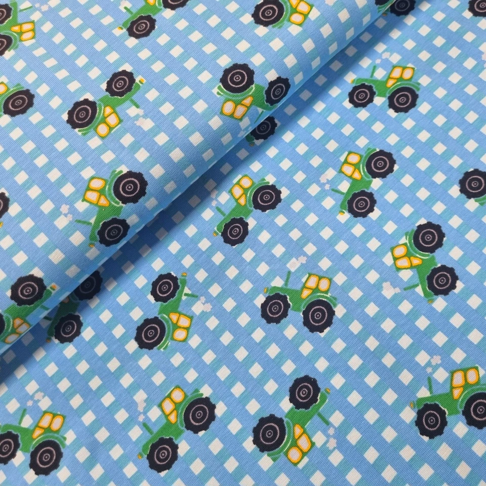 Jersey Stoff Meterware , Baumwolljersey mit Traktoren, Kinderstoff, 50 cm - Bild 2 von 4