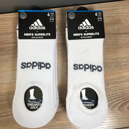 adidas Superlite Super No Show Socks 12 Pair Men's Size 6-12 White Logo NEW