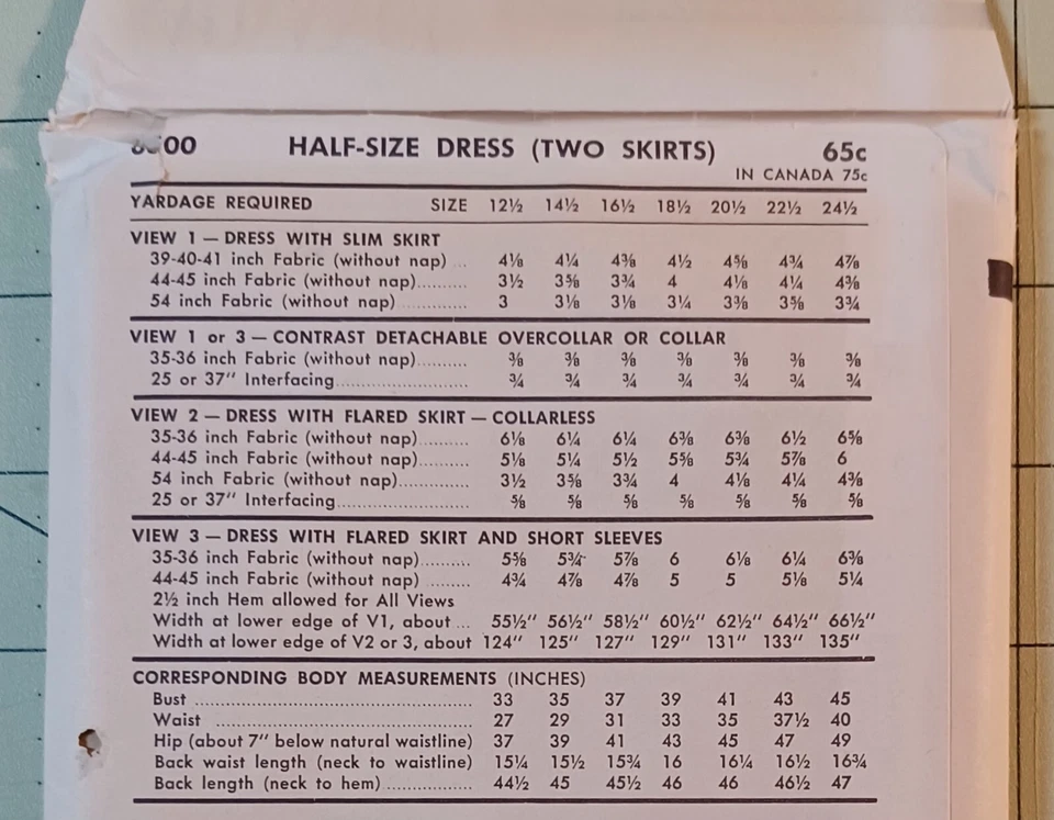 Sz 14.5 Vtg 50s Dress Slim or Flared  UC FF Advance 8500 Pattern VG Condition  - Image 4 of 4