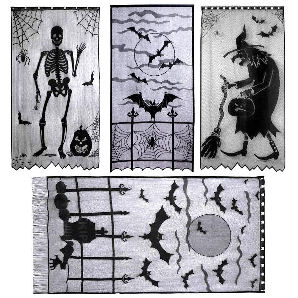 Halloween Decor Doily With 12pack 3d Bats, Spider  Black Lace For