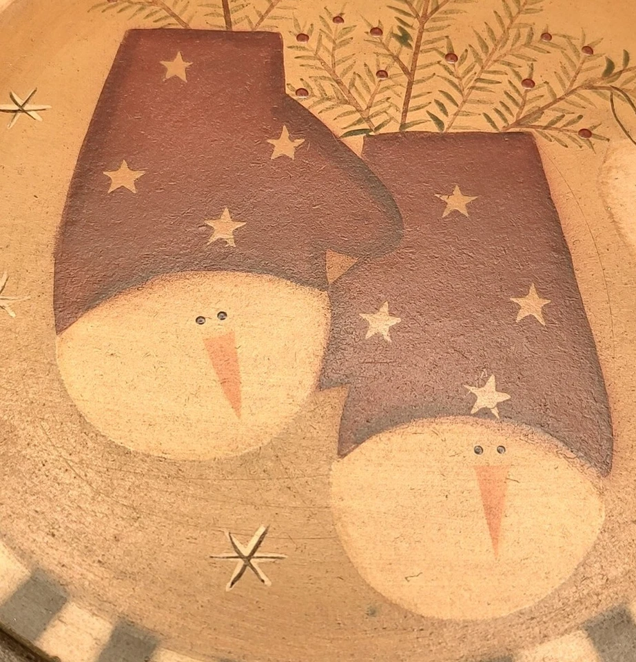 Primitive Barbara Lloyd Wooden "Chance Of Flurries" Snowman Plate - Image 3 of 4