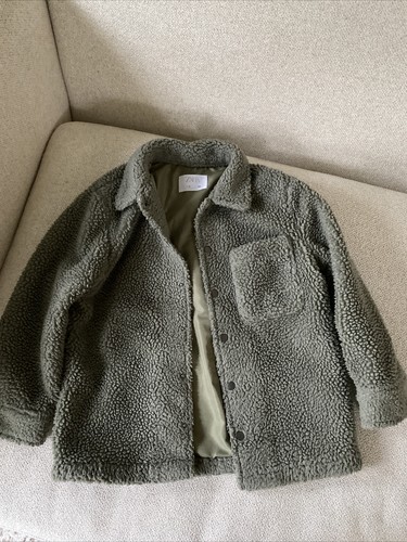 Olive Green Sherpa Coat Jacket Size 