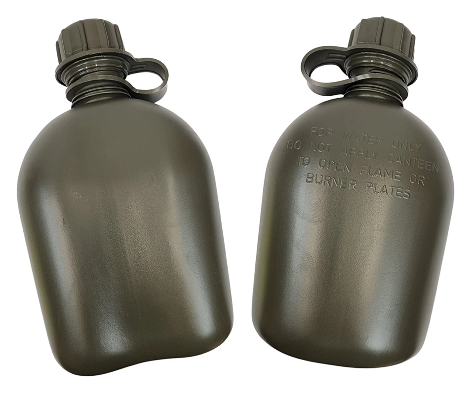 ARMY SURPLUS 2 Pack 1 Quart Canteen Standard Issue Olive Drab Green - New - *mocinc.1982*