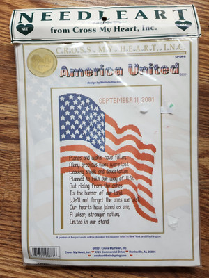America United September 11 cross stitch kit Cross My Heart Needleart 2001 NIP