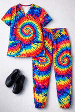 MEDIUM Tie Dye 2-piece Nurse Scrubs Set Medical Uniform Healthcare Outfit