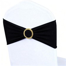Black Chair Sashes 50 Pack with Gold Buckle Slider, Spandex Sashes for Foldin...
