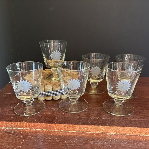 Vintage Set of 6 National Airlines Footed Cocktail Glasses Sun King Logo