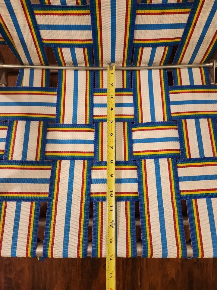 Silla de playa plegable vintage de aluminio con palmeadas azul verde amarillo rojo Foto 4 de 4