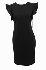 Calvin Klein Cap Ruffle Sleeve Sheath Dress Sz 4 Black Sheath Wedding Event New
