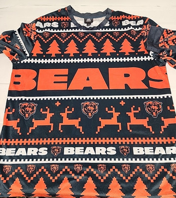 Chicago Bears Holiday Festive Shirt NFL Team Apparel Long Sleeve Large Polyester