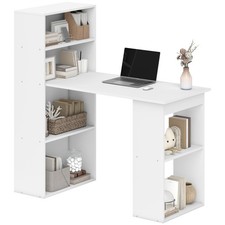HOMCOM 120cm Computer Desk Bookshelf Writing Table 6 Shelves White