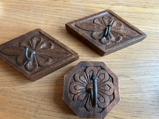 Three carved Wood Hooks