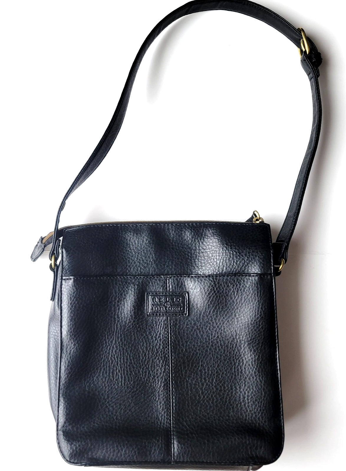 RELIC Black Pebbled Faux Leather Shoulder Bag Zip Top Purse EUC