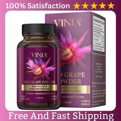 Vinia Red Grape Powder 60 Absorbtion Piceid Resveratrol Veggie Rapid Pills