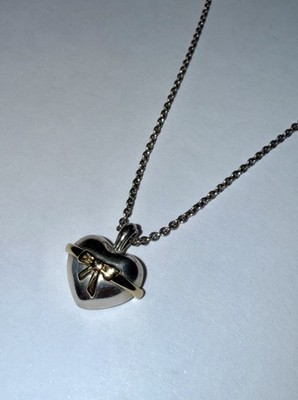 Massives Sterlingsilber 18K Gold Band Herz Anhänger Kette Halskette 16''