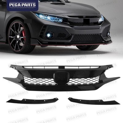 For 2016-2018 Honda Civic Front Grille Type R Style Hood Grill Glossy Black