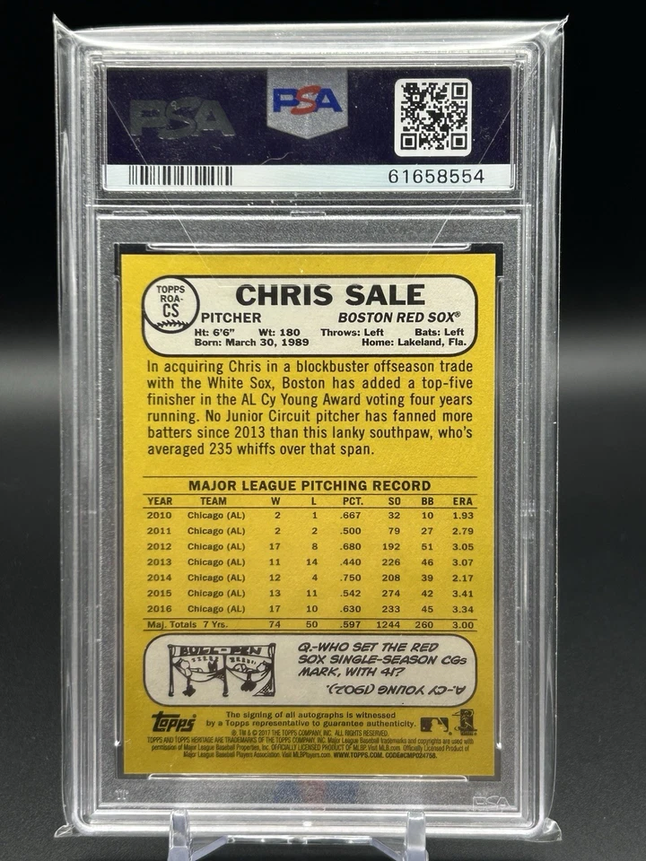 Topps Heritage 2017 Chris Sale Real One Autograph RED INK AUTO SSP /68 #ROA-CS - Image 2 of 2