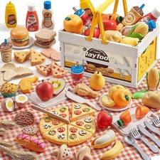 Spiellebensmittel Set Kinderküche Picknickkorb Schneidepizza Obst Spielzeug