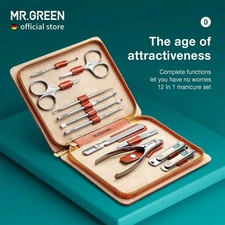 MR.GREEN 12-in-1 Manicure & Pedicure Set with Leather Case Professional Nail Kit