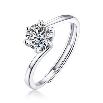 Verlobungsring 925 Silber plattiert Damen Ring Stein Zirkonia 1ct verstellbar - Bild 1 von 4
