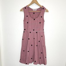 eShakti Custom Dress Red Striped Embroidered Polka Dot Sleeveless Womens Small