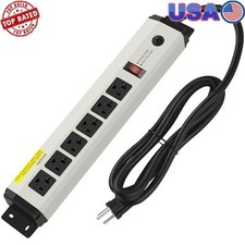 Heavy Duty Power Strip Surge Protector 20A 6 Outlet Metal Wall Mount 10FT Cord