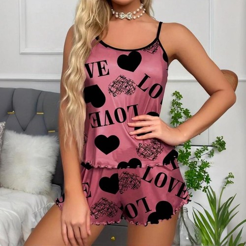 Women's Sexy Pajama Set Spaghetti Strap Top & Shorts Summer Loungewear Pjs Set - Picture 10 of 34