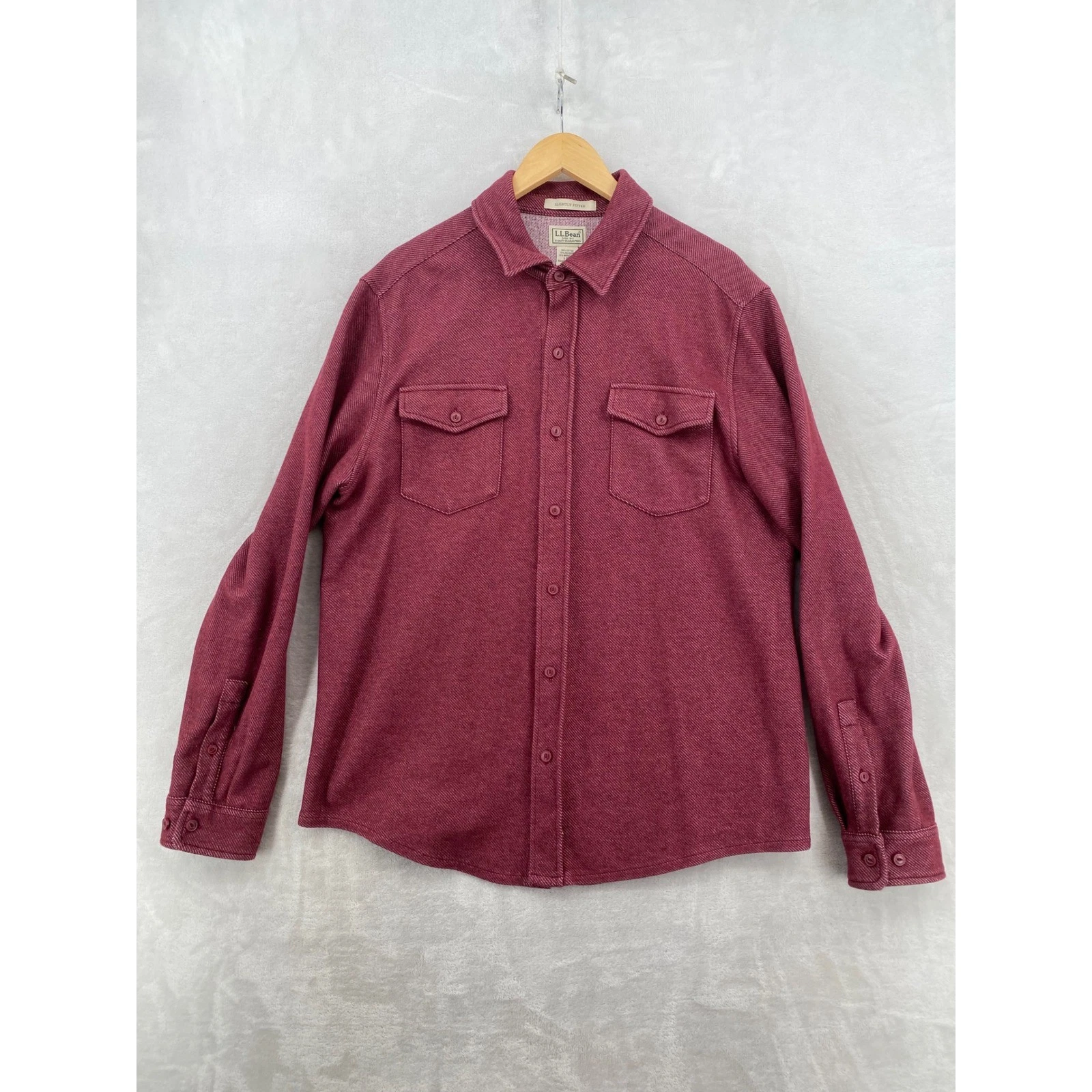 L.L.Bean Merino Wool Blend Flannel Shirt Mens Large Burgundy Red 298174 Fitted